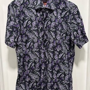 Elegant Paisley Print Men's Shirt - Black and Purple